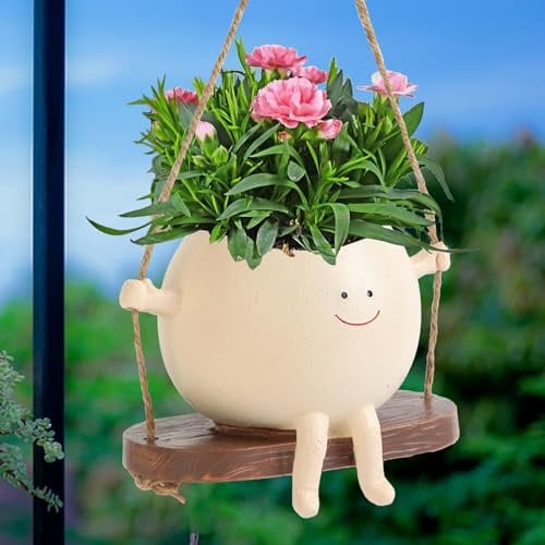 VDYXEW Pot de fleurs suspendu mignon pour plantes d'intérieur et d'extérieur, pots de fleurs succulentes en résine – Excellent cadeau pour les amateurs de plantes (taille S)