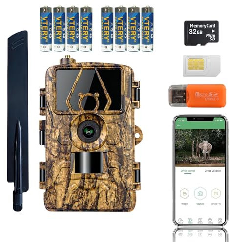 ZYJDGNNY 4G LTE Wildlife Camera Mobile Phone Transfer App, Night Vision Motion Sensor | 60MP 8K Wildlife Camera with SIM /32G TF Card | IP66 Hunting Camera Photo Trap with 8pcs Batteries