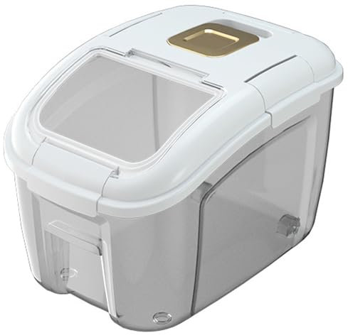 Rice Storage Container 5KG Cereal Dispenser Moisture-Proof Rice Dispenser with Rolling Wheel Airtight Sealed Rice Bucket with Measuring Cup Food Container for Beans, Flour
