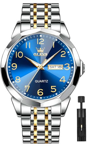 OLEVS Armbanduhr Herren Silber Lässig Analog Handgelenk Uhr mit Datum Mode Edelstahl Herren Uhren Arabische Ziffern Blau Großes Zifferblatt Leuchtend Wasserdicht Quarz Männer Geschenke Uhren