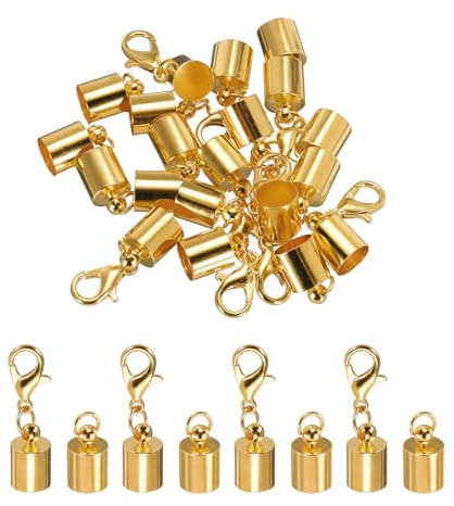 Sourcing Map 10Pcs Cord End Caps 6.5mm Barrel Beads Kumihimo Iron for Leather Ribbon Clamp Clasp Jewelry Making Necklace DIY Craft (Pale Gold)