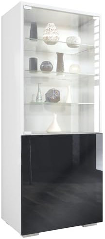 Vladon Vitrine Granada, Armoire Vitrée Made in Germany, avec Porte en Verre et Insert en Verre, Blanc Mat/Noir Haute Brillance (50 x 122,5 x 34,5 cm)