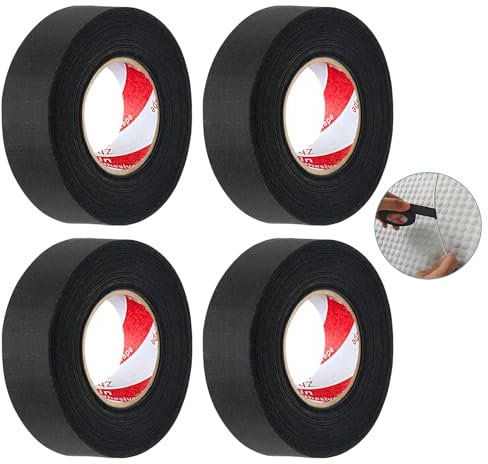 LFBEST 4 Stück KFZ Gewebeband, Klebeband Kabelbaum, Isolierband für Kabelbäume Baumwolle Klebeband,Selbstklebend Tuch Gewebeband, Auto Isolierband,Haushalt Kfz Motorrad (19mm x19m)