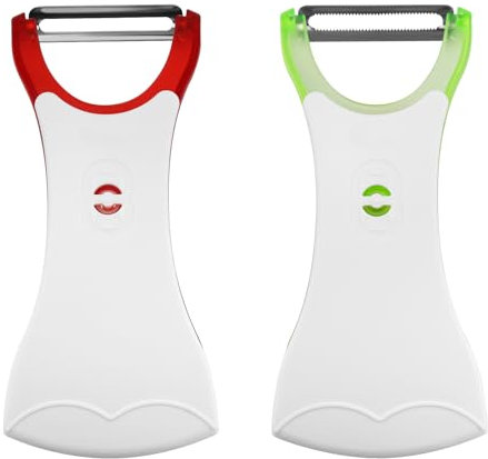 THKO Sparschäler Universal Edelstahl Set: Gemüseschäler Schäler 2PCS - Apfelschäler Rotierend - Schäler Küche mit Doppelseitigen Klingen - Kartoffelschäler (Weiß Grün & Weiß Rot)