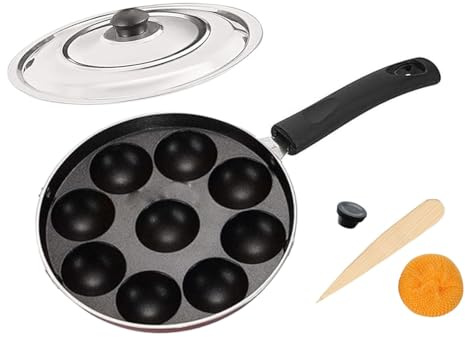 Satre Online and Marketing 9 Cavity Aluminum Appam Pan, Non Stick, Stainless Steeel Lid Appam Pan with Handel, 9 Cavity Appam Patra/Paniyaram