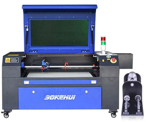 otmechl 80W CO2 Laser Graviermaschine Lasergravurmaschine,Laser Cutting Engraver Graveur,Autofokus,Zwei Gravurplattformen,Ruida controller Laser Engraving Maschine 700mmx500mm, mit Drehachse