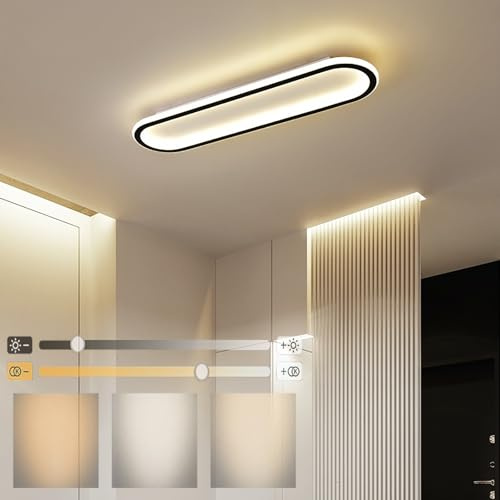 GZZBMY LED Deckenleuchte mit Fernbedienung Deckenlampe Kreative Rechteckige Deckenleuchte Dimmbar Ultra dünne Oval Deckenlampen Aluminium für Badezimmer Schlafzimmer Küche Flur (Schwarz,80CM)