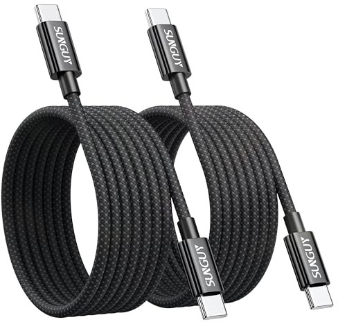 SUNGUY USB-C-auf-USB-C-Kabel, 2 Stück, 2 m, 60 W, Schnellladung, für Galaxy S24 S23, Xiaomi, Google Pixel, iPad Pro 2022, MacBook Pro – Schwarz