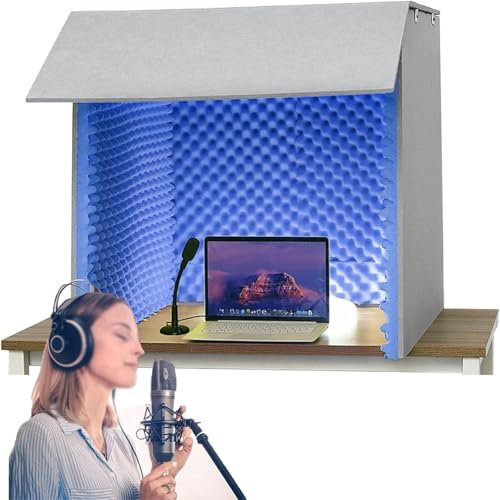 PLOTSAGE Vocal Absorbing Shield, Desktop Soundproof Cover, Microphone Isolation Booth Box, Sound Booth Recording Equipment, for Home Studio, Music Recording,Blue,60cm