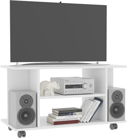 Gecheer TV-Schrank mit Rollen Lowboard Fernsehschrank Fernsehtisch Stereoschrank TV-Tisch TV-Möbel TV-Bänke & Lowboards Schrank für Wohnzimmer, Weiß 80x40x45 cm Holzwerkstoff