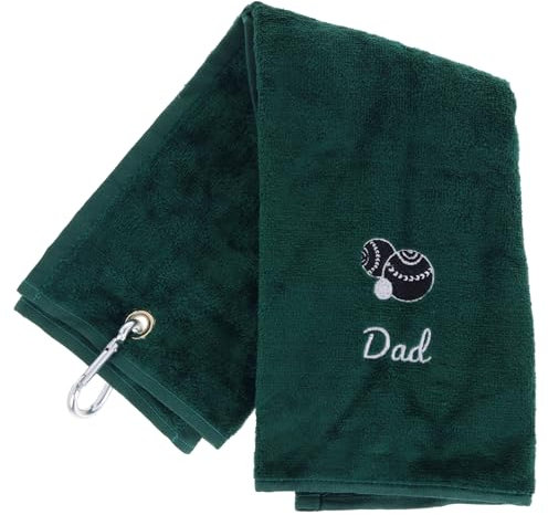 Always Looking Good Embroidered Dark Green Lawn Bowls Towel for Dad Tri-Fold Luxury Velour 50cm x 40cm Custom Bowling Towel with Carabiner