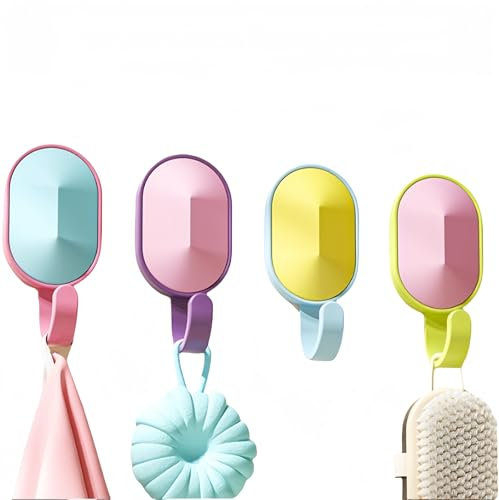 joonnair 4 Piezas Coloridas Ganchos Adhesivos para Pared Infantiles, ganchos para niños Sin Taladrar, Colgador Infantil para Pared, Percheros Infantiles para Baño, Cocina y Dormitorio