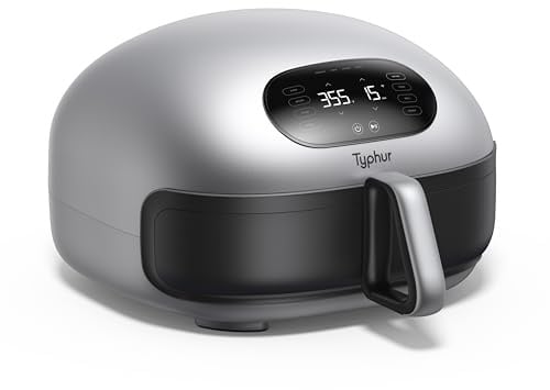Typhur Dome 2 Freidora de Aire Grande e Inteligente, 5,3 L con Autolimpieza | 15 Funciones, Calentamiento Dual, Cesta Plana para Pizza de 30 cm, Bistecs y Alitas, Pantalla LED, 51 dB, 30% Más Rápida