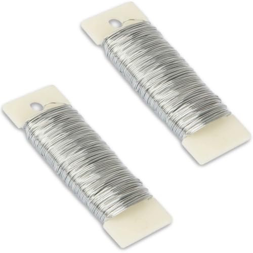 2 Rollos Alambre Manualidades, Alambre de Ganchillo para Joyería, 0.35mm x 100m Alambre, Alambre de Hierro para Flores Decorar, Alambre para Flores, para Joyería DIY Floristería Decoración del Hogar