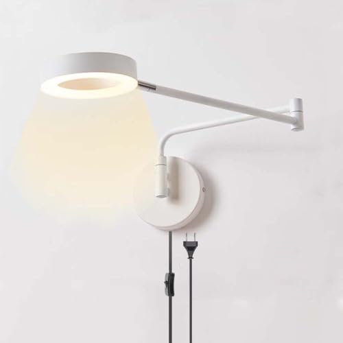 LOGT Swing Arm LED Wandleuchte mit Kabel und Zuleitung Wandlampe Verstellbar Arm Wandbeleuchtung mit Stecker und Schalter Dimmbar Wand Leselampe 3000K/4500K/6000K für Wohnzimmer Schlafzimmer