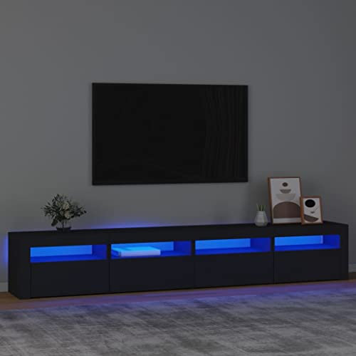 Natulvd TV Stand Cabinet for up to 100 Inch TV, 240 cm TV Cabinet with 4 Doors, 3 Units Cabinet, TV Console Unit with LED for Living Room, Entertainment Room (Black)