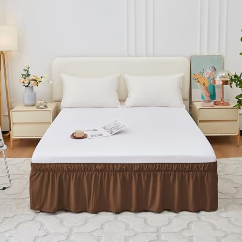 Cache-sommier élastique avec volant pour grand lit/simple/complet Installation facile 38/40 cm Hauteur 120 x 200 + 40 cm Couleur café Design classique