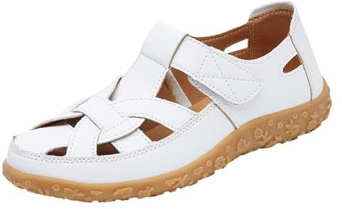 Sandalias cerradas por delante de mujer, cómodas, transpirables, piscina cerradas, suela ligera, plantilla acolchada con plataforma pantuflas de tiras cruzadas con hebilla ajustable, Color blanco., 41