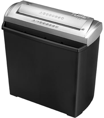 Fellowes FS-5S Aktenvernichter, 5 Blatt, Streifenschnitt, Sicherheitsstufe P1, Papiervernichter für Zuhause & Büro, Kindersicher, Kompakt, 11L Behälter, Schwarz