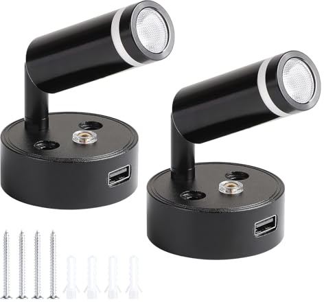 CPROSP 2tlg. 12 V Lampe LED Leselampe Dimmbar, mit USB Nachttischlampe | Für Die Innenbeleuchtung von Wohnwagen und Booten; Wohnwagen Lampe Eigenem Schalter
