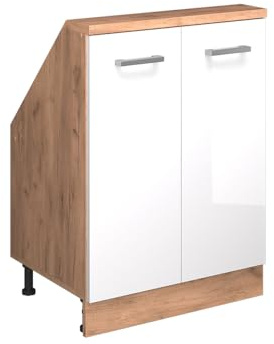 Vicco Küchenschrank für Dachschrägen R-Line, Weiß Hochglanz, 60 cm | 2 Türen · Tiefe 46 cm · Höhenverstellbare Füße · 1 Einlegeboden · ✓ Frei kombinierbar