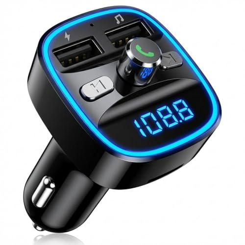 Bluetooth FM Transmitter Auto, Musik Adapter für Auto Radio mit 2 USB Ports | Car Radio Zigarettenanzünder, Freisprecheinrichtung und Ladegerät, HiFi-Höhen- und Basswiedergabe, SD-Karte, USB-Disk