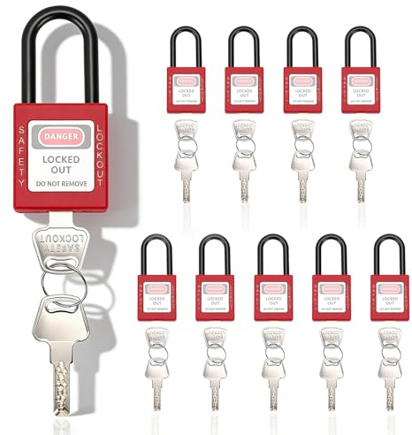 Lockout Safety Padlock Set, 10 Small Padlocks with 20 Keys, 38mm Nylon Engineered Padlocks with Keys for Industrial Loto Tagout, Electric Hydraulic Pneumatic Lock Out Tag Out Devices