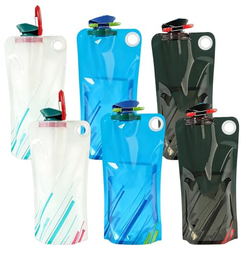 Eniyou 6 Pezzi Borraccia Ripiegabile,1000 ML Borraccia Concerto,Flessibile Riutilizzabile Bottiglia Pieghevole,Adatto Per Escursionismo,Alpinismo,Esplorazione E Viaggi