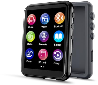 QNGEE 64 GB MP3-Player mit Bluetooth 5.3, 2,4-Zoll-Touchscreen, FM-Radio, Sprachaufzeichnung, Hi-Fi-Sound, E-Book-Funktion, Speichererweiterung bis 512 GB, inkl. Grauer Schutzhülle.
