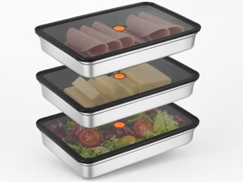 3 Stück Aufschnittbox Fresh, 33 x 23 x 5 cm Edelstahl Lebensmittel, 2800 ml