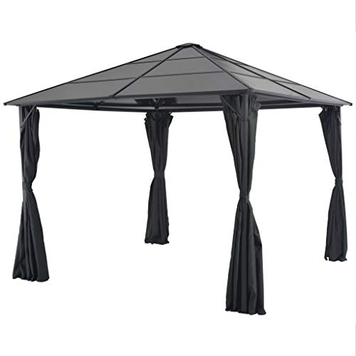 Mangloder - Gazebo da giardino in alluminio, 3 x 3 m, nero, con tetto resistente ai raggi UV da 6 mm, 4 pannelli laterali, telaio in acciaio resistente alle intemperie, stabile protezione solare per