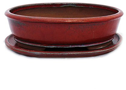 Exotenherz - Bonsai-Schale mit Unterteller Gr. 5 - rot - oval - Modell O3 - L 31cm - B 24,5cm - H 8,5cm