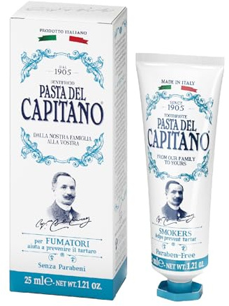 Pasta del Capitano 1905, Raucherzahnpasta, Speziell für Raucher entwickelt, Bekämpft Zahnsteinbildung, Frischer Pfefferminzgeschmack, 100% Made in Italy, 25 ml Tube