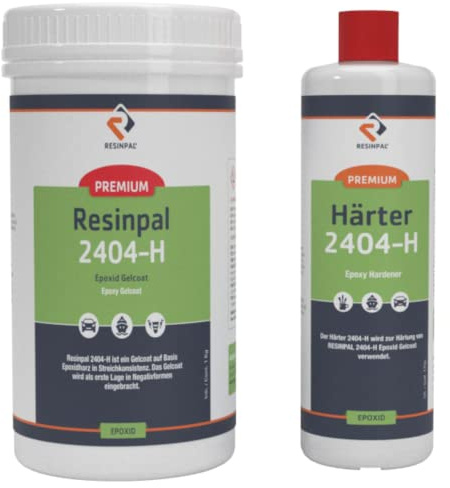 Epoxid Gelcoat Resinpal 2404-H + Härter | 1,5 kg Set | Als Reparaturset & als Feinschicht | Für Bootsreparatur & Bauteilebau | Schnellhärtend & schleifbar | Weiß vorgefärbt & einfärbbar |