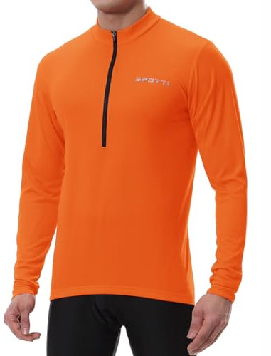 Spotti Men's Long Sleeve Cycling Jersey, Bike Biking Shirt- Breathable and Quick Dry (Chest 36-38 - Medium, Orange)