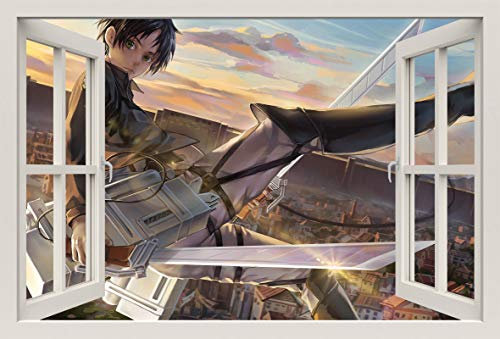 Unified Distribution Anime & Manga - Attack on Titan Erin Jäger - Wandtattoo mit 3D Effekt, Aufkleber für Wände und Türen Größe: 92x61 cm, Stil: Fenster