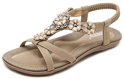 ZAPZEAL Women sandals Women Sandals Elastic Strap Shoes Casual Shoes Sandals Comfort Sandals Size EU 43 = 8.5 UK Apricot