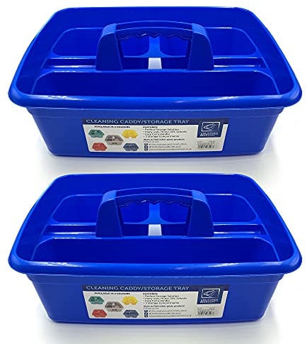Cleaning Caddy Tray Box Housekeeping Cleaners Tote Tray Basket with Handle Carry Grips - Ideal Under Sink Kitchen Storage Caddy for Cleaning Products Cleaners Carrier Tool Organiser (Blue 2 Pack)