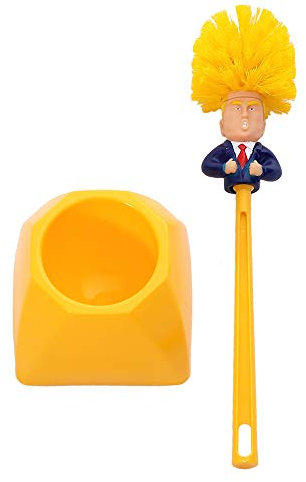Lazeny Donald Trump Brosses WC avec Support Nouveauté Créative Brosse De Toilette Drôle Brosse De Nettoyage en Plastique Outils De Nettoyage De Salle De Bain (Jaune A)