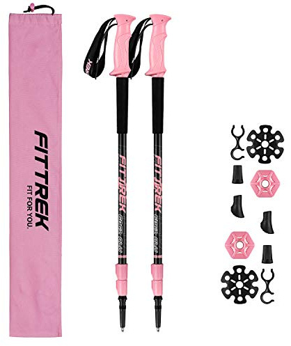 FitTrek Wanderstöcke - Trekkingstöcke - Walking Stöcke Teleskop - Nordic Walking Stock Verstellbar Leicht für Damen, Herren und Kinder mit Gummipuffer, Pads und Tasche