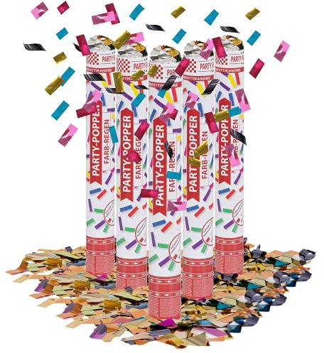 Party Factory – Konfettikanone Bunte Party Popper 5er Set – Partygadgets Konfetti Kanone 40cm mit Schnipseln für Hochzeit, Geburtstag oder Silvester – Bis 8m Flughöhe, für Innen & Außen