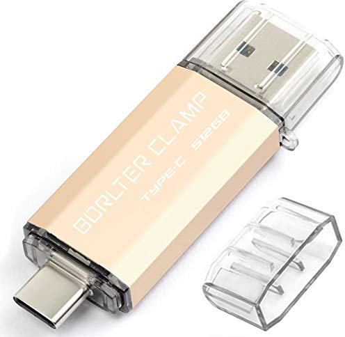 Clé USB Type C 512 Go, BorlterClamp Double Connecteur Mémoire Stick USB A et C 3.0 OTG U Disque pour Smartphone Android Samsung S10/S9, Huawei Honor, etc., Tablette et Ordinateur (Doré)