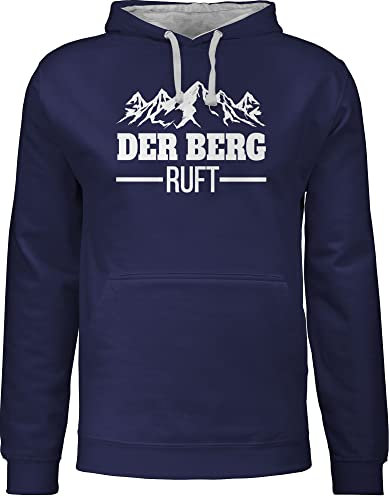 Pullover Herren Frauen Hoodie Kontrast zweifarbig - Skiurlaub Apres Ski - Der Berg Ruft - XXL - Navy Blau/Grau meliert - Geschenk Skifahrer ruf Pulli Damen,der skioutfit Berge Hoodies apre Hiking
