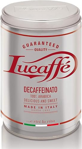 LUCAFFÈ Café descafeinado, granos de café 100% Arábica, 3 latas de 250 gr. en acero ahorra aroma, café descafeinado naturalmente, sabor dulce, cuerpo completo, crema espesa, aroma agradable