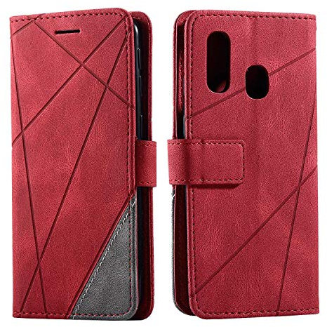 SONWO Cover per Galaxy A40, Flip Caso in PU Pelle Case Cover Portafoglio Custodia per Samsung Galaxy A40, [Kickstand] [Slot per Schede], Rosso