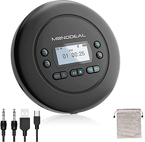 Monodeal CD Player Portable, Bluetooth CD Player, Rechargeable Compact Small CD Player with Headphones