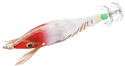 Fishing Squid Jigs Bait Squid Jig Hook Hard Fishing Lure Fishing Squid Jig Lures Kit with Luminous Effect for Ocean Boat River Pond Fishing(Red head white stripes)