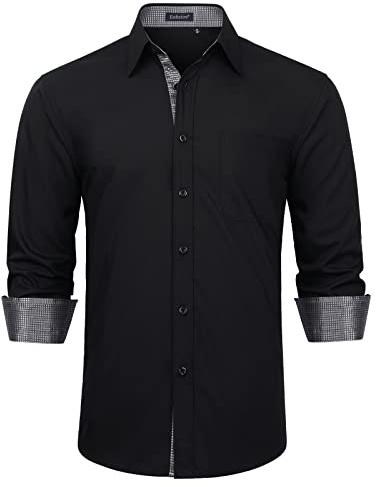 Enlision Mens Shirts Long Sleeve Button Up Dress Formal Texudo Black a Shirts for Men UK Regular Fit with Pocket Buttons for Casual Office M