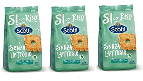 3x Riso Scotti Si con Riso Senza Lattosio Biscotto Rustico Rustikaler Kekse mit Reis Laktosefrei 350g