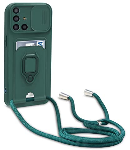 yanasuo Protección de Cámara Funda Compatible con Samsung Galaxy A51 4G, con Anillo Soporte, Ajustable Collar Correa de Cuello Cordón Carcasa de Silicona-Verde Oscuro